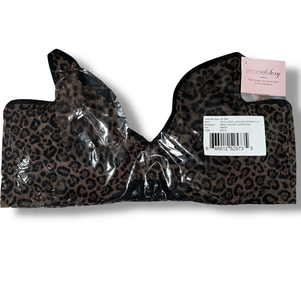 Smart & Sexy Mesh Unlined Underwire Bra Leopard Animal print size 40DDD NWT